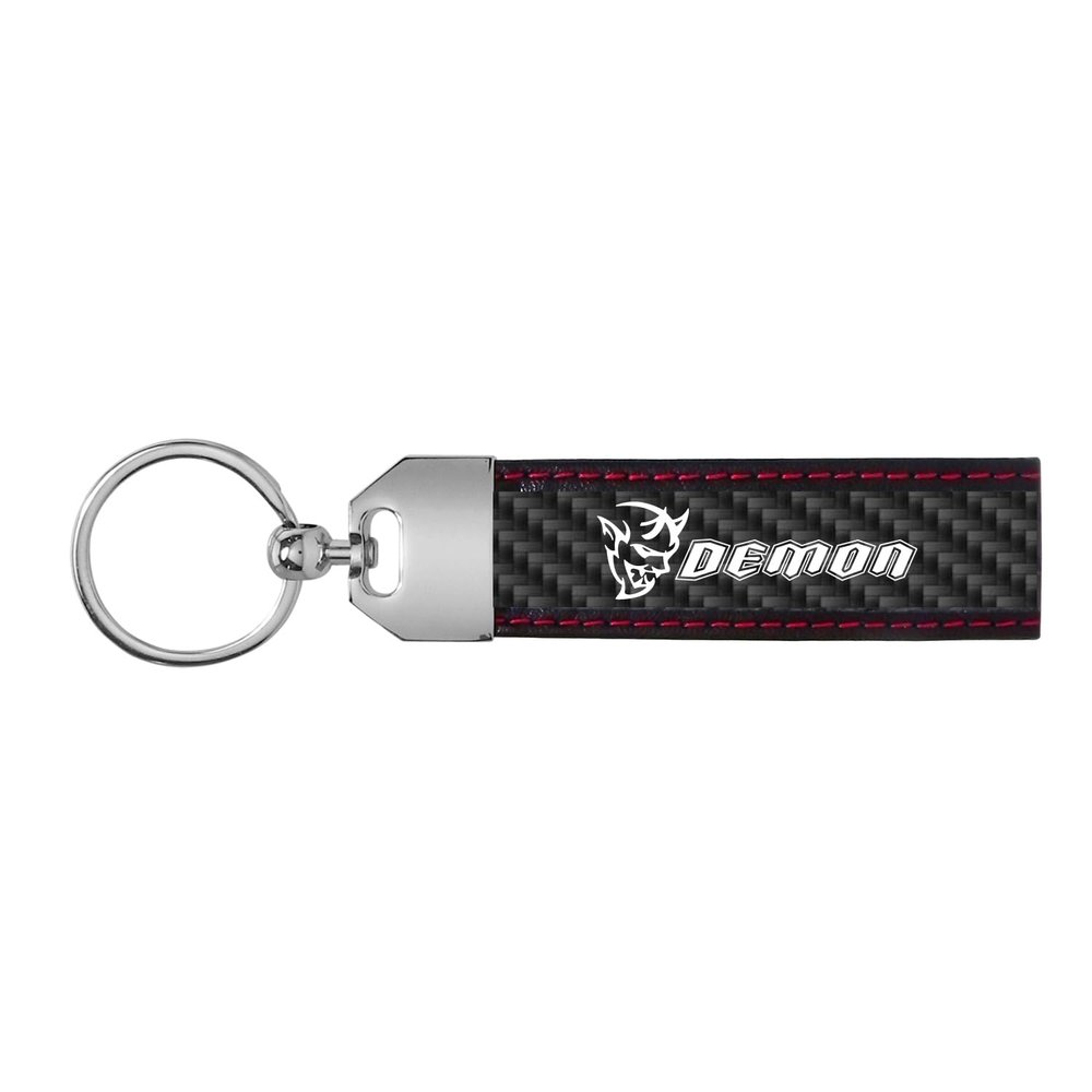 iPick Image for Dodge Demon Real Black Carbon Fiber Loop Strap Key Chain with Red Stitching - Official Licensed