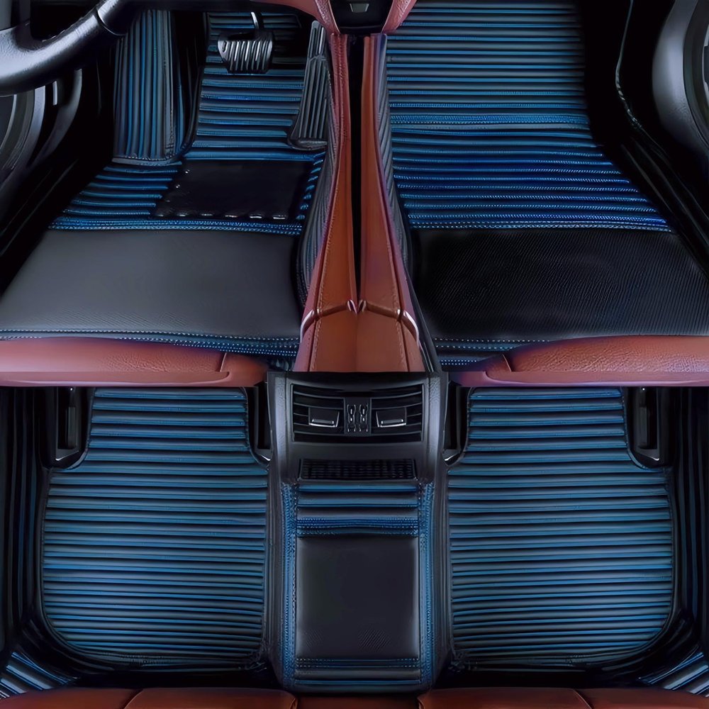 Custom car Floor mats Suitable for 100% car Truck SUV,car mats All Weather Personalized,Full Coverage Luxury Car Mats, Anti-Slip Leather Floor mats. (Streak Dark Blue)