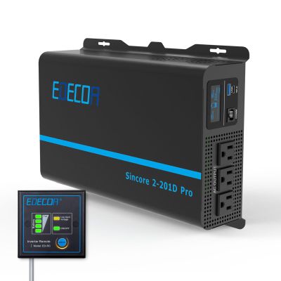 EDECOA 2000W Pure Sine Wave Power DC 12V to AC 110V with LCD Display, USB Port and Type-C port 2 AC Outlets Remote Controller LCD Display for RV Car Boat Household