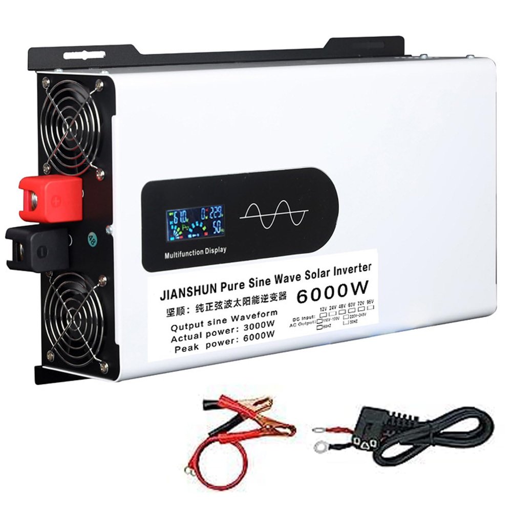 Pure Sine Wave Power Inverter 5000/6000/8000/10000/12000w Car Power Inverter Dc 12/24/48/60 to Ac 110v/220v Power Converter with Ac Sockets LCD Display,6000w-60Vto220V