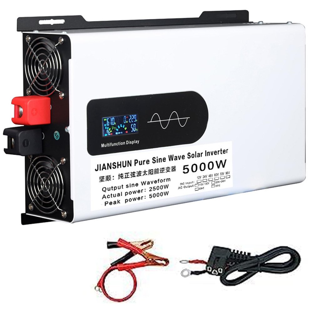 Pure Sine Wave Power Inverter 5000/6000/8000/10000/12000w Car Power Inverter Dc 12/24/48/60 to Ac 110v/220v Power Converter with Ac Sockets LCD Display,5000w-24Vto220V