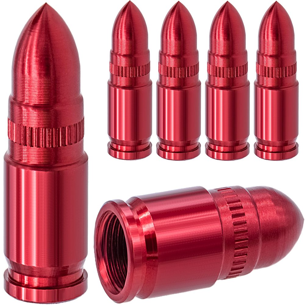 MEAJOO 6PCS Bullet Style Tire Valve Stem Caps, Air Caps Cover, Aluminum Alloy Dustproof and Waterproof Valve Caps Cover fits Cars, Trucks, Bikes, Motorcycles, Bicycles Tire Caps(Red)