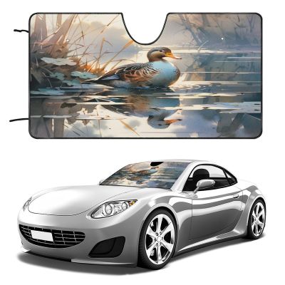 Windshield Sun Shade Mallard Fly Water Front Window Sunshade Flying Duck Foldable Uv Ray Reflector Front Window Sun Shade Visor Shield Cover Easy to Use Fits Windshields of Various Sizes 51"x28"