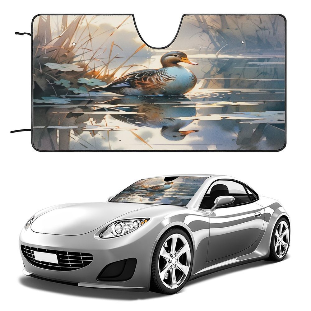 Windshield Sun Shade Mallard Fly Water Front Window Sunshade Flying Duck Foldable Uv Ray Reflector Front Window Sun Shade Visor Shield Cover Easy to Use Fits Windshields of Various Sizes 51"x28"