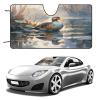 Windshield Sun Shade Mallard Fly Water Front Window Sunshade Flying Duck Foldable Uv Ray Reflector Front Window Sun Shade Visor Shield Cover Easy to Use Fits Windshields of Various Sizes 51"x28" view 1