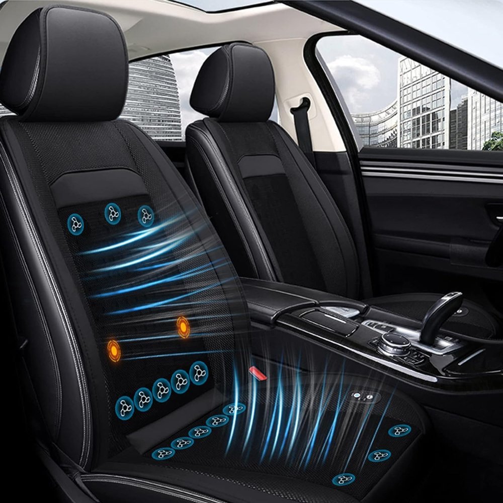 Bnhcoe Summer Ventilate 16 Fans Cooling Car Seat Covers,12V Cooling Seat Cushion for car with Massage High Power Fast Cool,Suitable for Cars, SUVs (Black, 2PCS)