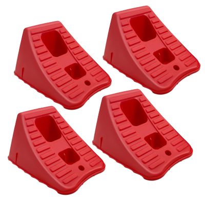 HOXWELL Wheel Chocks for Travel Trailers, 2 Pair Non Slip Red Wheel Wedge Stackable, Lightweight Wheel Stoppers for Cars Campers Trucks RVs, 8.1"6.1"4.5", 4 Packs, Red