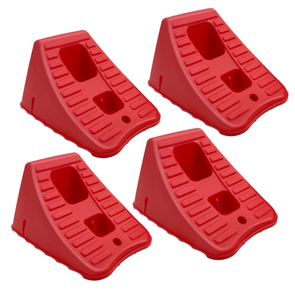 HOXWELL Wheel Chocks for Travel Trailers, 2 Pair Non Slip Red Wheel Wedge Stackable, Lightweight Wheel Stoppers for Cars Campers Trucks RVs, 8.1"6.1"4.5", 4 Packs, Red