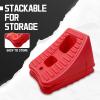 HOXWELL Wheel Chocks for Travel Trailers, 2 Pair Non Slip Red Wheel Wedge Stackable, Lightweight Wheel Stoppers for Cars Campers Trucks RVs, 8.1"6.1"4.5", 4 Packs, Red view 2
