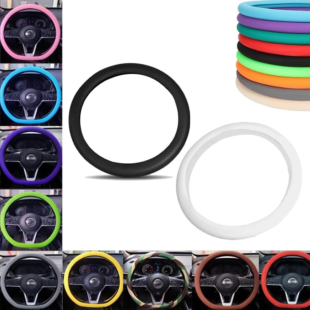 Ultra Thin Ice Feel Non-Slip Car Silicone Steering Wheel Protector,Silicone Steering Wheel Cover,Cooling Steering Wheel Cover,Car Steering Wheel Protective Cover (Color : Black+White)