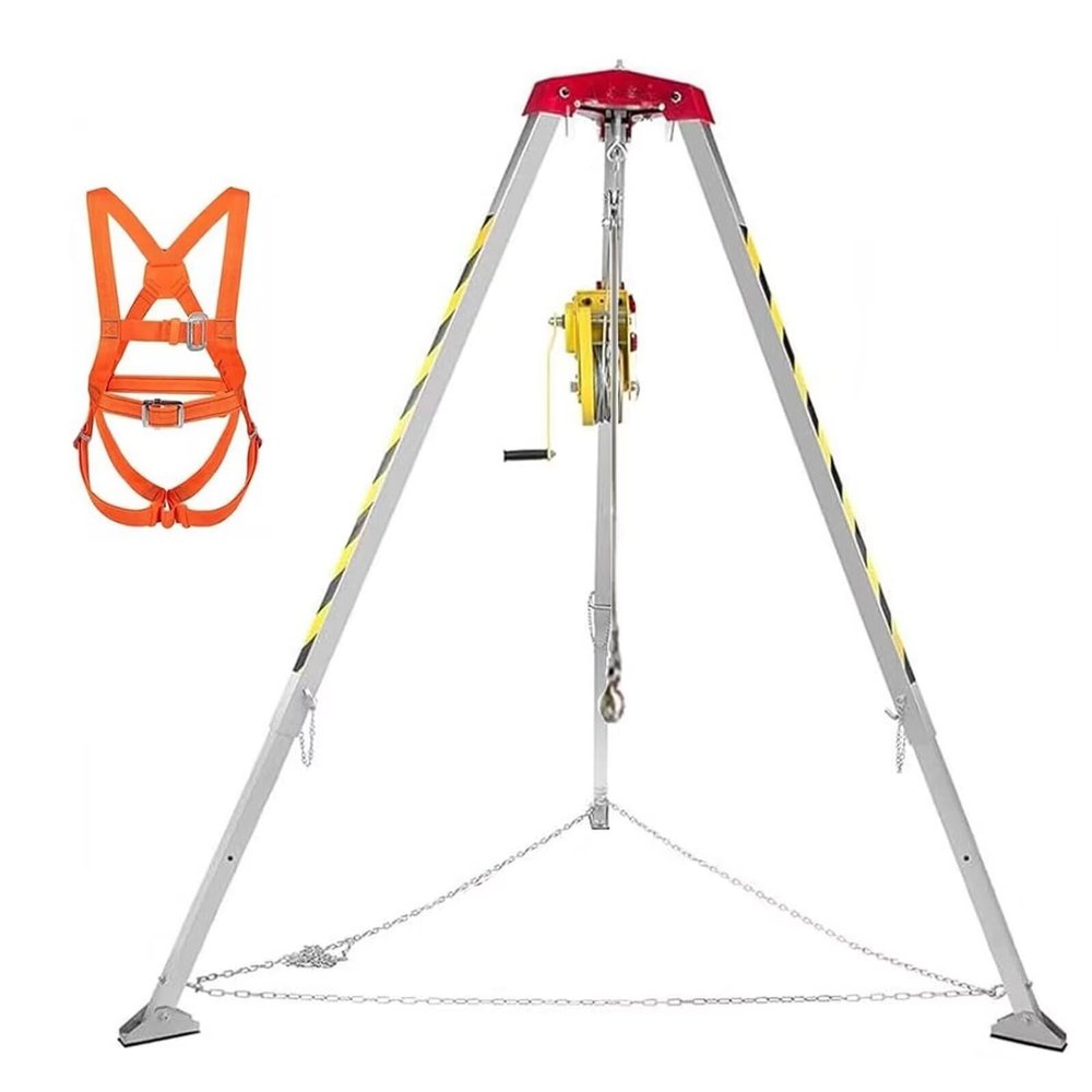 Aluminum Rescue Tripod, Confined Space Tripod with 2600LBS Winch & seat Belt, Rescue Tripod for Sewer Wellhead, Easy to Assemble