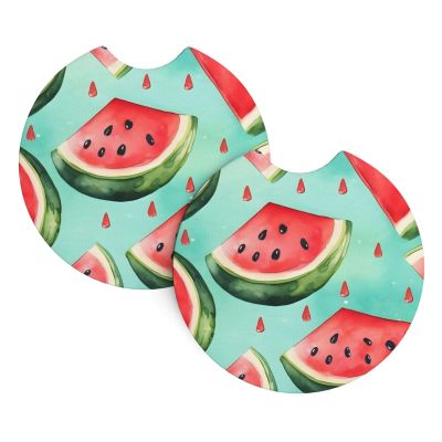 Summer Watermelon Fruit Painted Car Coasters for Cup Holders, 2 Pack Cup Holders Universal Anti Slip Car Assecories Cup Mat with A Finger Notch for Women Wen 2.7in