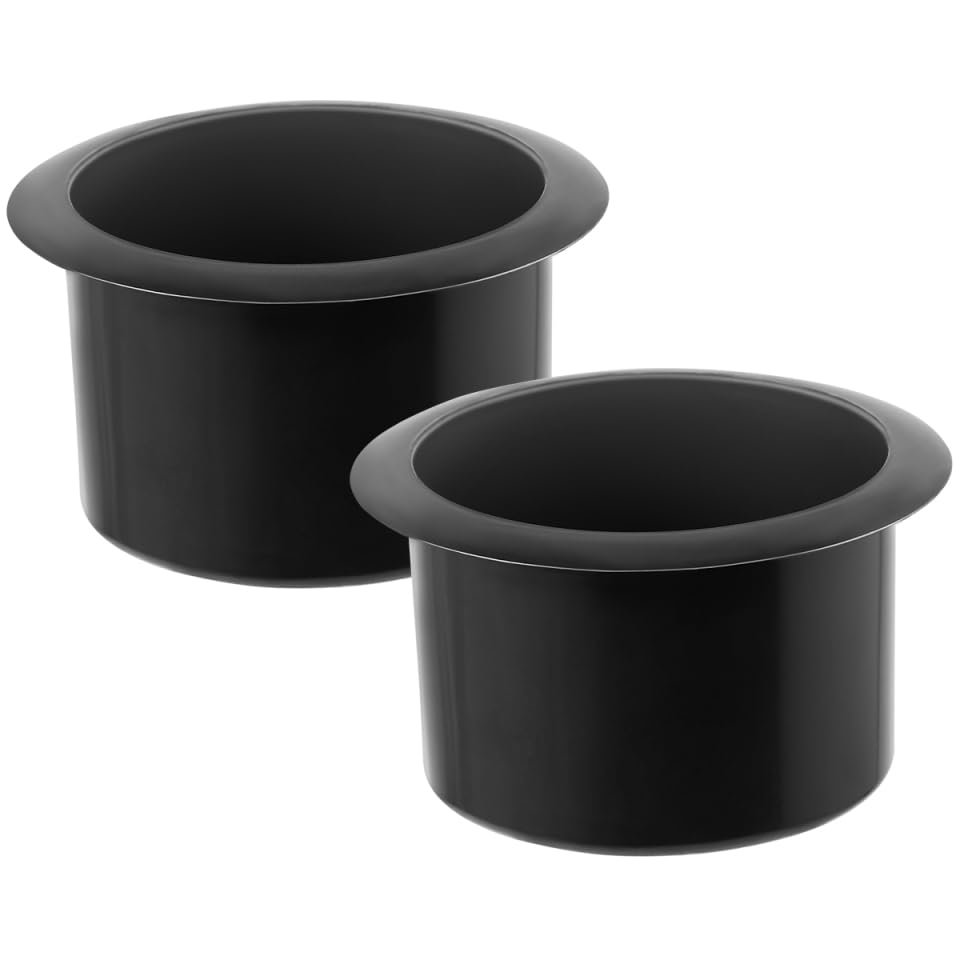 Homoyoyo 2 Pcs Plastic Black Cup Holder: Plastic Inserts for Car Recliner-Handles Replacement Insert Replacement Drop in Cup Holder for Boat,Truck,Sofa,Recliner,Poker Table (Black, 11x11x7cm)