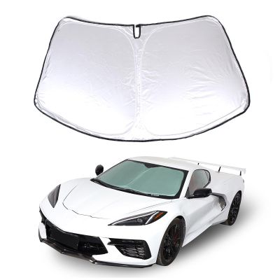 Suetlcoity Car Windshield Sunshade Compatible with Corvette C8 2020-2024 Reflective Polyester Blocks Heat and Sun.Foldable Sun Shield That Keeps Your Vehicle Cool (Medium 56.3 x 30.9in)