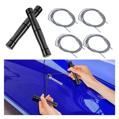 Car Emblem Removal Tool, Vinyl Wrap Tools Vehicle Surface Logo Emblem Remover Plate Line with 4pcs PE Cords, for Vehicle Vinyl Wrap Paint Protection Film Tools Application (Black)