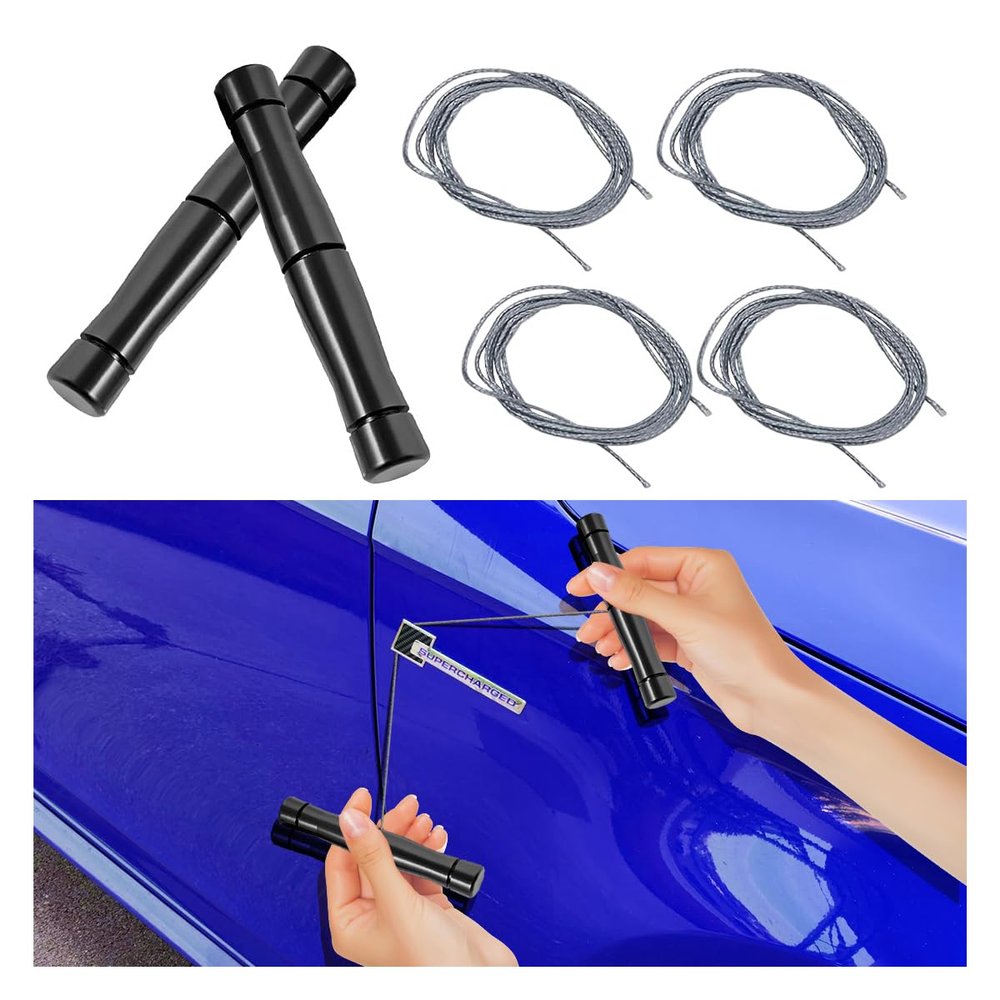 Car Emblem Removal Tool, Vinyl Wrap Tools Vehicle Surface Logo Emblem Remover Plate Line with 4pcs PE Cords, for Vehicle Vinyl Wrap Paint Protection Film Tools Application (Black)