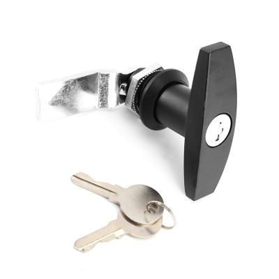 Truck T Lock, 1 Pack Rear Fixing T Lock Zinc Alloy Garage Door T Lock with 2 Keys for Trailer Caravan Canopy(Black)