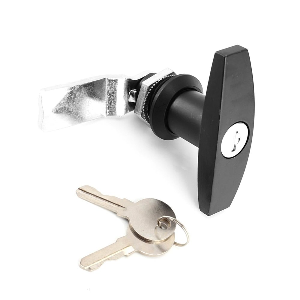 Truck T Lock, 1 Pack Rear Fixing T Lock Zinc Alloy Garage Door T Lock with 2 Keys for Trailer Caravan Canopy(Black)