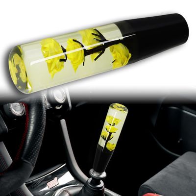 W-POWER Universal 20CM JDM Clear Real Flowers Durable Acrylic Manual Car Gear Stick Shift Knob, 5 6 Speed for Manual Automatic Vehicles with Adapters (Yellow Flower)