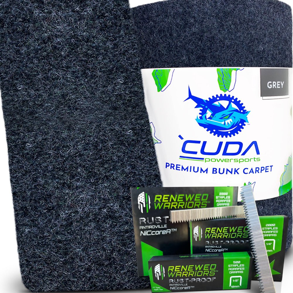 Cuda Boat Bunk Carpet 9 Inch Wide x 13ft - 30oz -RUSTPROOF Staples Inside-Premium Carpet for Boat Trailers Bunk Boards Parts Accessories Gray Grey Charcoal Lift Runners Covers Marine Grade Waterproof