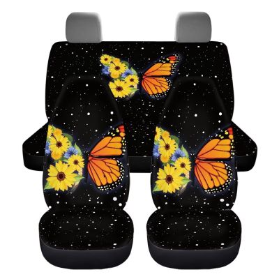 LACIYISON Butterfly Sunflower Galaxy Pattern 4Pcs Car Seat Covers Full Set, Breathable Front & Back Seat Cover, Car Seat Protector Universal Fit for Sedan, Truck and SUV