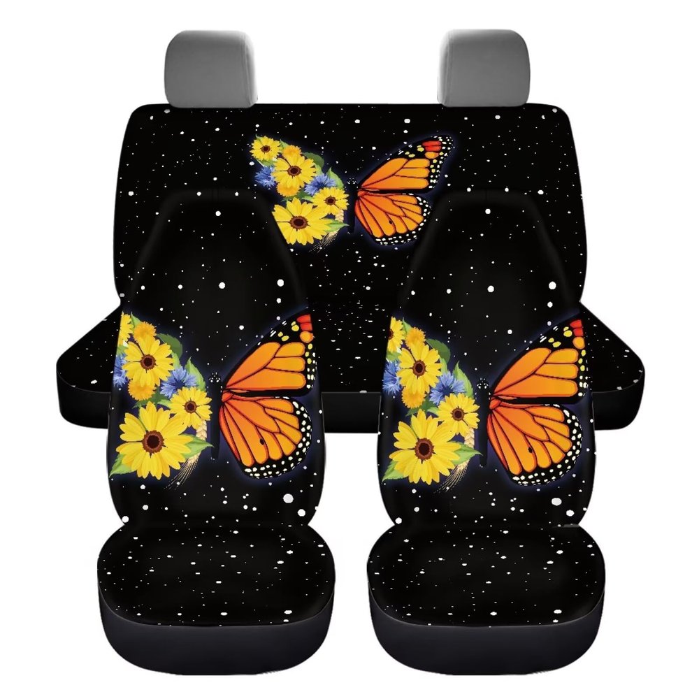 LACIYISON Butterfly Sunflower Galaxy Pattern 4Pcs Car Seat Covers Full Set, Breathable Front & Back Seat Cover, Car Seat Protector Universal Fit for Sedan, Truck and SUV