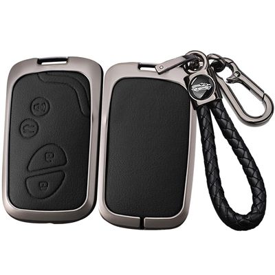 SANRILY Metal & Leather 4 Button Key Fob Cover Compatible with Lexus GX460 RX350 ES350 IS250 GX460 LX570 IS350 GS430 GS300 GS450h is-C is-F Fit for BYD Yuan S7 Keyless Key Case with Keychain Black