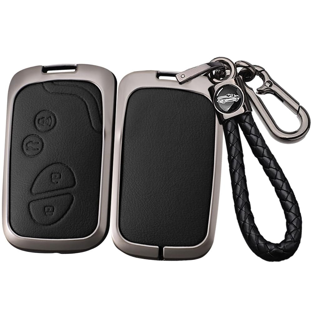 SANRILY Metal & Leather 4 Button Key Fob Cover Compatible with Lexus GX460 RX350 ES350 IS250 GX460 LX570 IS350 GS430 GS300 GS450h is-C is-F Fit for BYD Yuan S7 Keyless Key Case with Keychain Black