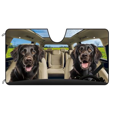Dog Vehicle Windshield Sunshade for Car SUV and Minivans, Flat-Coated Retriever Dog in The Flower Decoration, UV Ray Reflector Sun Protector Sun Shade Visor, Keep Vehicle Cool, 55" x 30"