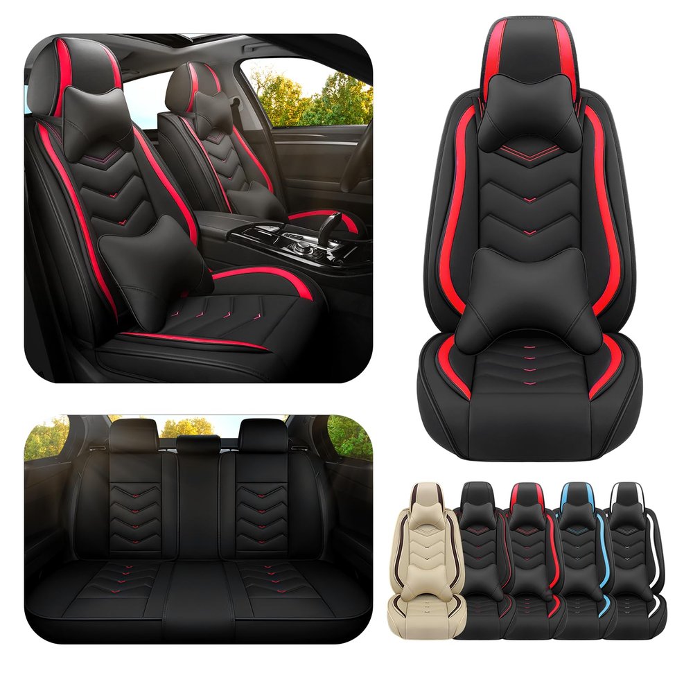 ADERN Car Seat Covers for Ford F-250 2000-2026, Premium Nappa Leather Car Seat Cover, Stylish Sport Seat Covers Automobile Seat Cover Sets.(Luxury 5 Seats/Black Red)