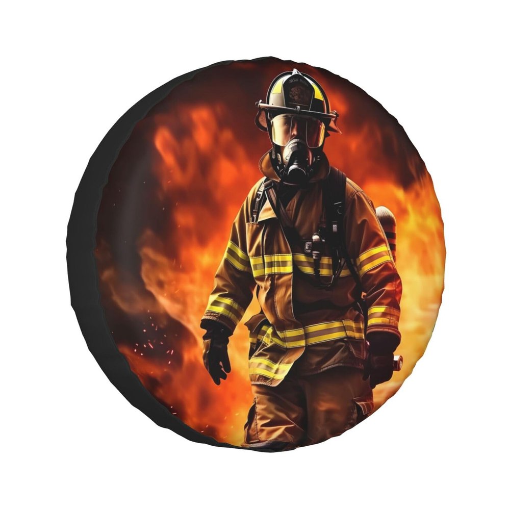 Firefighter Fireman Flame Print Tires Cover Customized Wheel Cover Fits Tire for Many Vehicles
