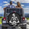Skull Sitting Black Spare Tire Cover for Camper Rv Trailer- Cute Fun Wheel Cover Waterproof Universal Fit for SUV Truck Wheel Protectors Travel Outdoor-16 inch view 3