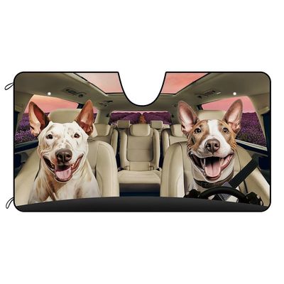 Dog Vehicle Windshield Sunshade for Car SUV and Minivans, Bullmastiff Dog in The Lavender Flowers Decoration, UV Ray Reflector Sun Protector Sun Shade Visor, Keep Vehicle Cool, 55" x 30"