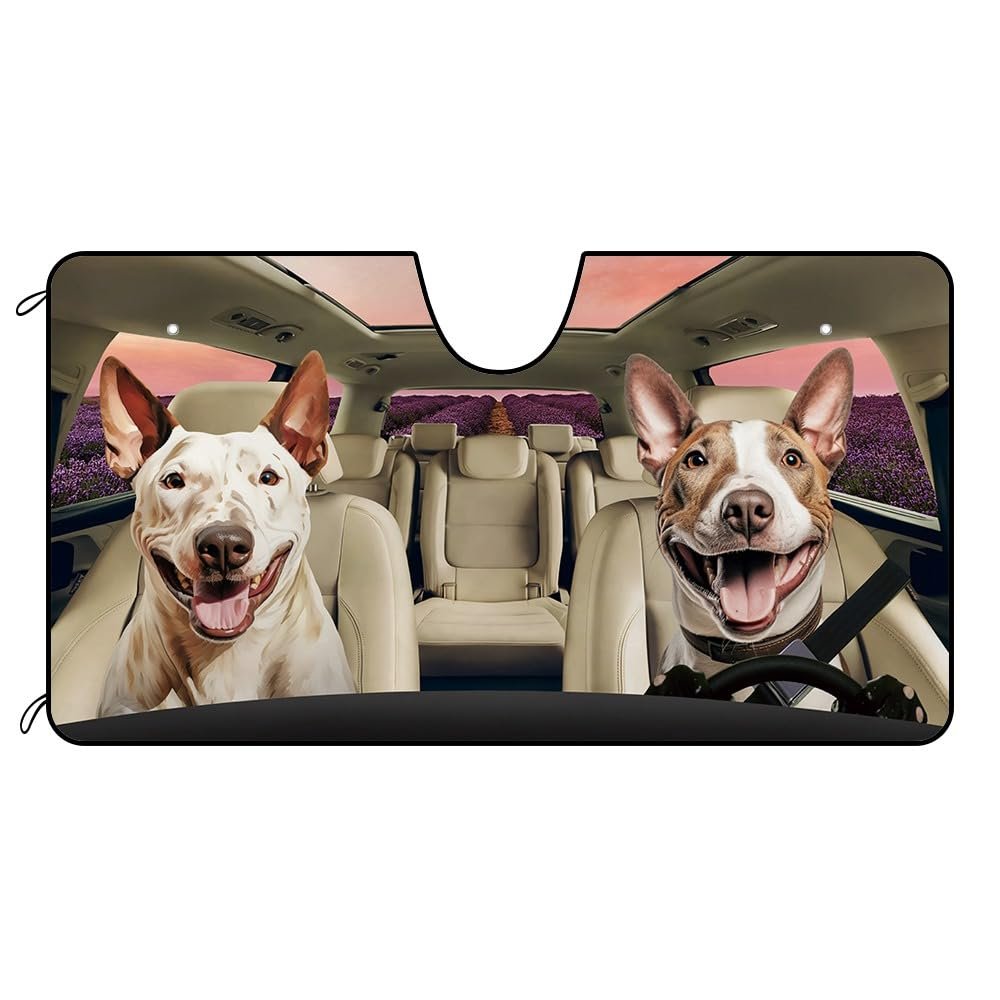Dog Vehicle Windshield Sunshade for Car SUV and Minivans, Bullmastiff Dog in The Lavender Flowers Decoration, UV Ray Reflector Sun Protector Sun Shade Visor, Keep Vehicle Cool, 55" x 30"