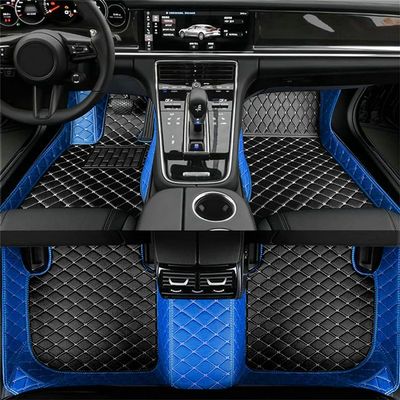 TAHALI Custom Making Car Floor Mats for 99% Sedan SUV Sports CarLuxury Full Coverage All Weather Floor MatsAnti-Slip Leather Floor Mats for Cars (Edge Blue Medium Black Rice)