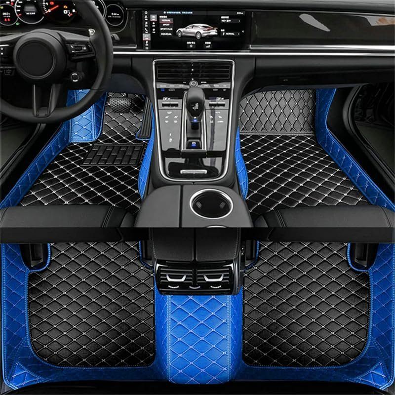 TAHALI Custom Making Car Floor Mats for 99% Sedan SUV Sports CarLuxury Full Coverage All Weather Floor MatsAnti-Slip Leather Floor Mats for Cars (Edge Blue Medium Black Rice)