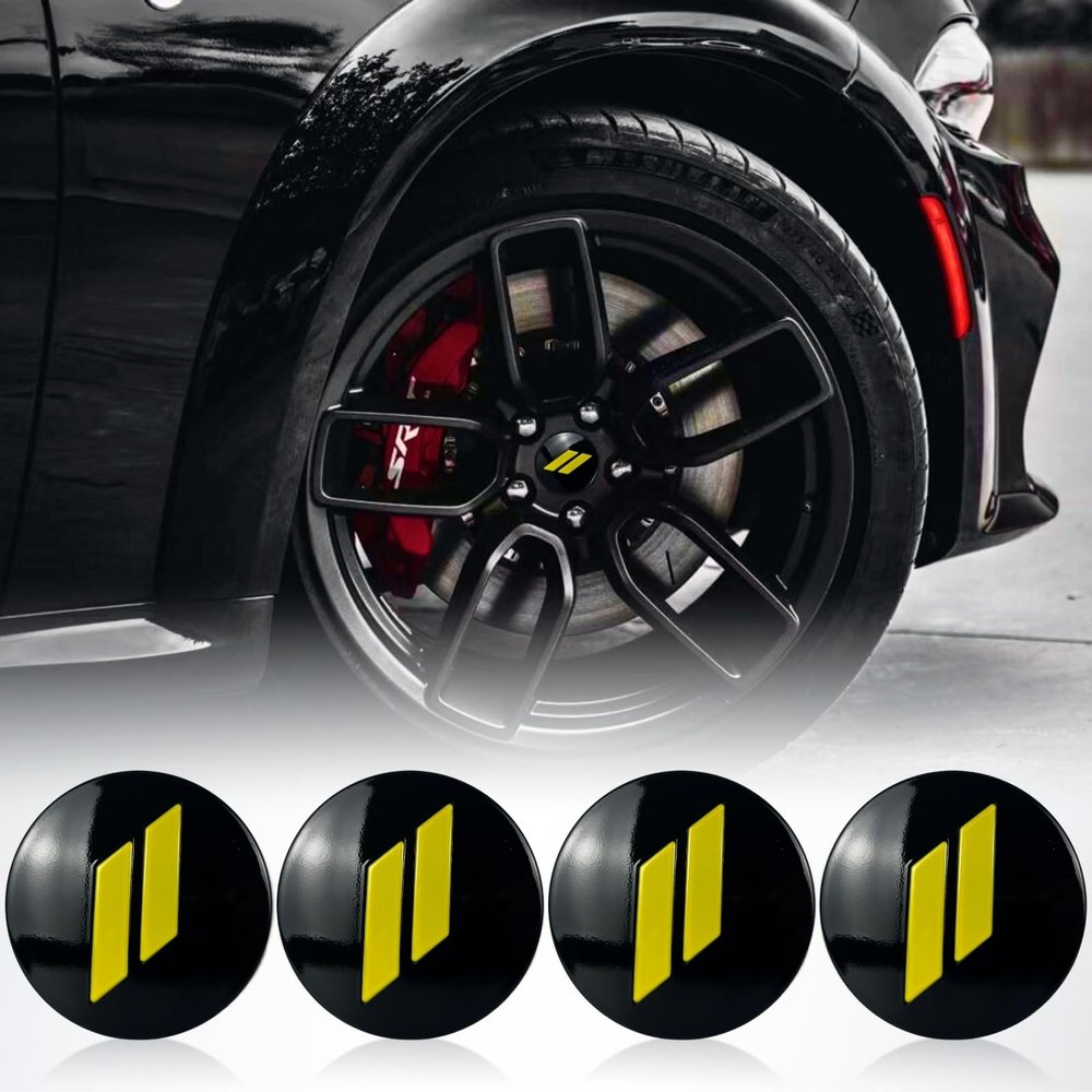 INUBOXES 63mm=2.5 inches-Slash Wheel Center Cap Covers Hub Cap Emblem Badge Compatible with Jeep & Chrysler & Dodge Charger Challenger Durango Dart (Black-Yellow)