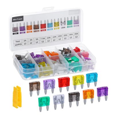 LLEZZA 120 Pieces Mini Fuse Kit, Car Fuses Assortment Kit -Mini Size(2A/3A/5A/7.5A/10A/15A/20A/25A/30A/35A), Fuses Automotive kit for Cars, Trucks, Motorcycle, Camper, SUV