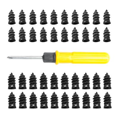 Srutueo 40PCS Tire Repair Rubber Nail, Tire Repair Rubber Screws Black, Fast Tool Self-Service Tire Repair Nail (20S+20L), 500171033A1