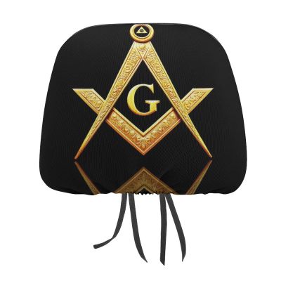OXJOIIS 1 Piece Car Head Rest Covers Set Gold Freemason Freemasonry Masonic Auto Front Rear Seats Headrest Cover for Universal Fit Most Cars, SUV for Women Men