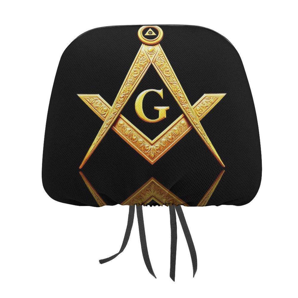 OXJOIIS 1 Piece Car Head Rest Covers Set Gold Freemason Freemasonry Masonic Auto Front Rear Seats Headrest Cover for Universal Fit Most Cars, SUV for Women Men