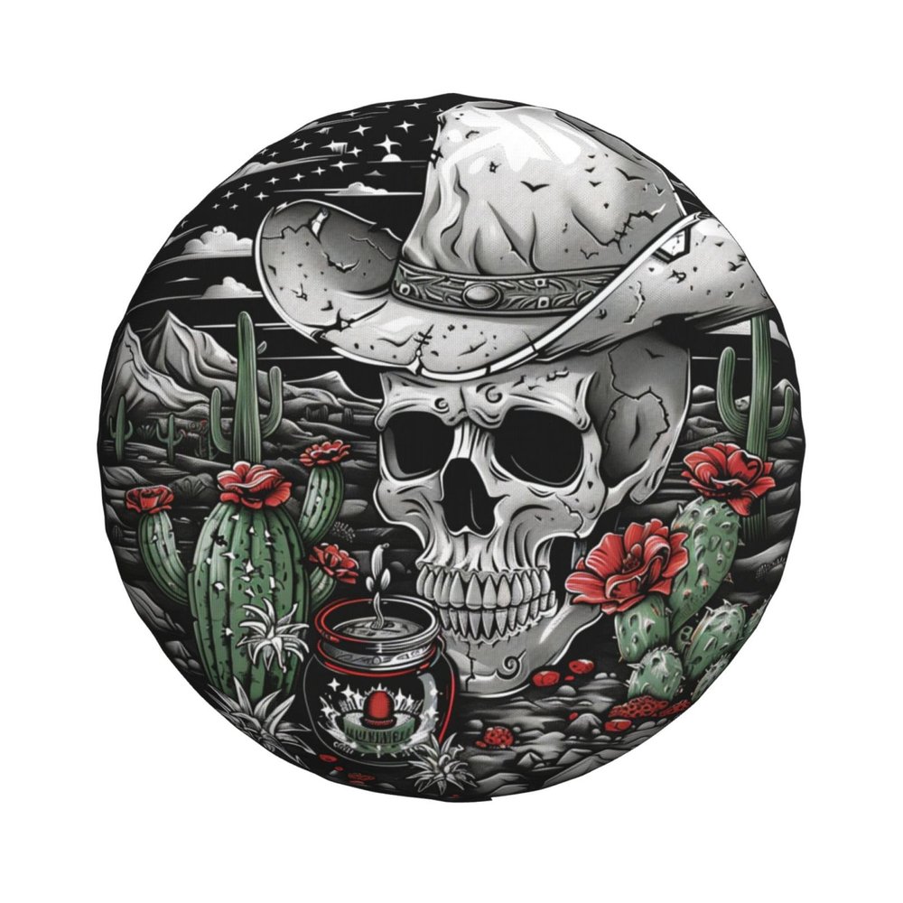 Skull Spare Tire Cover, Universal Wheel Tire Cover Funny Skull Skeleton Tire Protectors for Trailer RV SUV Truck Camper 15 Inch