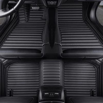 cocacomat Customize Making Car Floor Mats for 98% Full Coverage All Weather Protection Leather Auto Floor Front and Rear Liner Carpet Set Accessorie (Black Stripes)