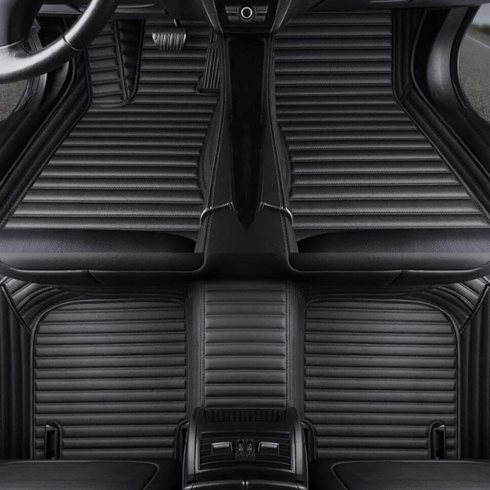 cocacomat Customize Making Car Floor Mats for 98% Full Coverage All Weather Protection Leather Auto Floor Front and Rear Liner Carpet Set Accessorie (Black Stripes)