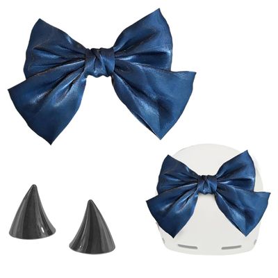 1 Pcs Self Adhesive Helmet Accessories Satin Bow Helmet Decoration Detachable Glitter Helmet Sticker Decor for Motorcycle Navy
