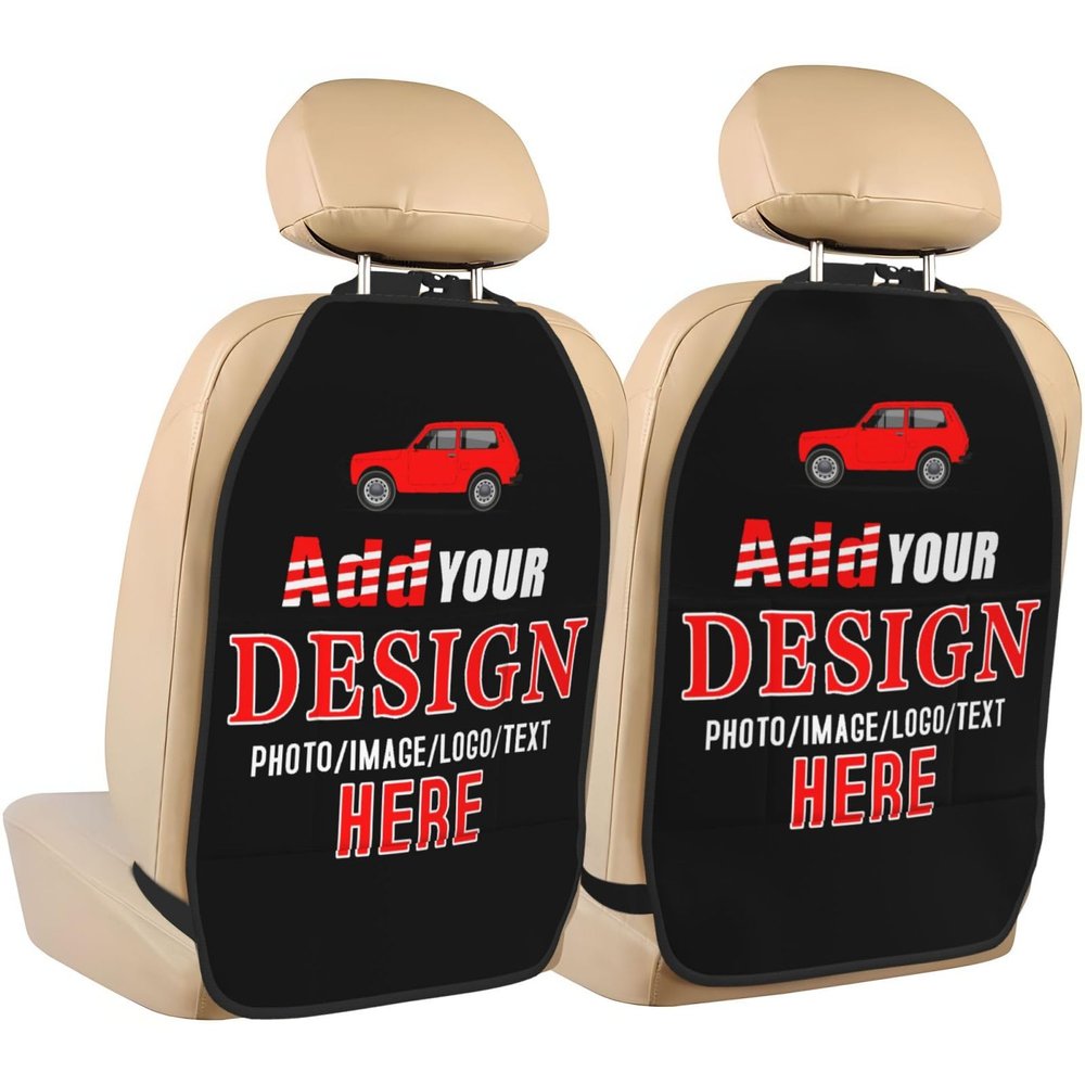 TJDICUSTMOOY Custom 2 Pack Premium Backseat Protector with Pockets, Personalized Heavy Duty Stain Resistant Kick Mats Back Seat Protector with Image Text Customized Universal Car Seat Back Organizer