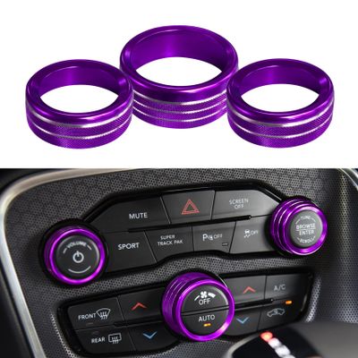3PCS Air Conditioner Switch Button Knob Cover, Aluminum Alloy A/C Decal Trim Rings, AC Climate Control Knob Outer Ring Compatible with Dodge Challenger Durango 2015-2022