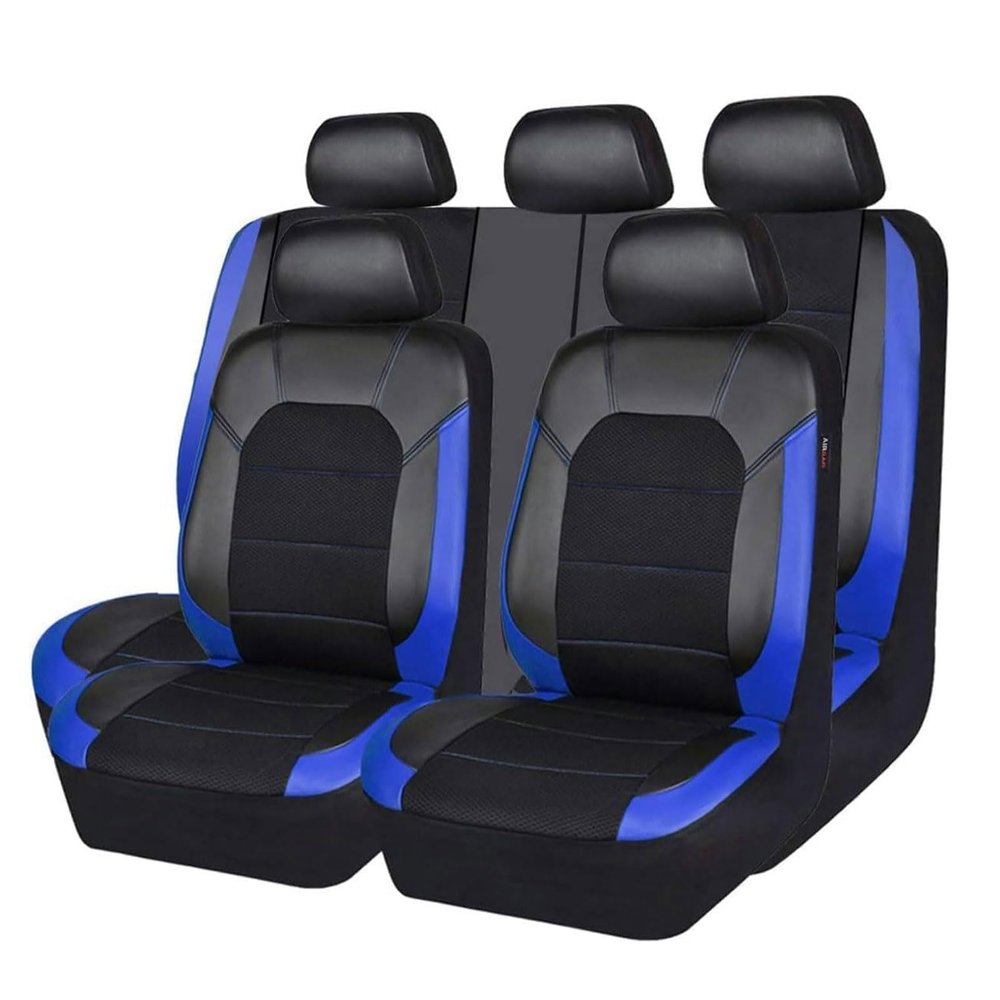 LZGBMNB 9 Pcs Car Seat Cover for Ford Explorer 2011-2019 2020 2021 2022 2023 2024, Leather Front and Rear Seat Covers Full Sets Waterproof Breathable Interior Accessories,Blue