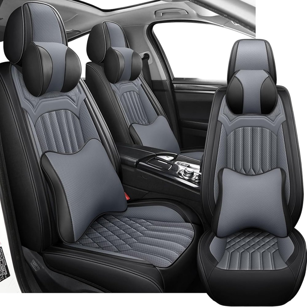 UCSYCX Car Seat Covers for Ford Bronco Sport 2021-2025 Leather Seat Covers Waterproof Soft Car Seat Cover Protectors Comfort Automotive Seat Cover with Airbag(Black&Gray,2PCS Front with Pillow)