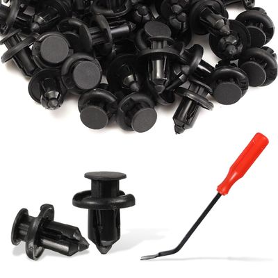 30Pcs Front Bumper Push-Rod Clips with Fastener Remover, 10mm Fenders Liner Clips for Honda CR-V Accord Civic Acura 91503-SZ3-003, Black Nylon Clip Push-Type Retainer Clips Push Pin Screws